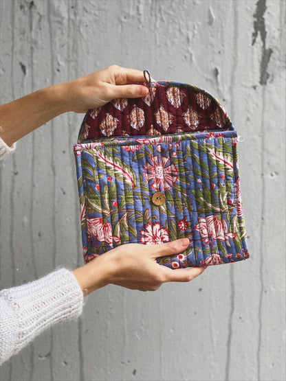 BOLSO PEQUEÑO BLOCK PRINT FLORAL GRIS ROJO