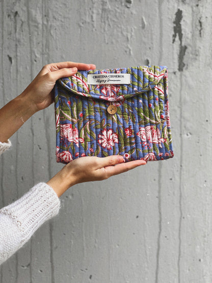 BOLSO PEQUEÑO BLOCK PRINT FLORAL GRIS ROJO