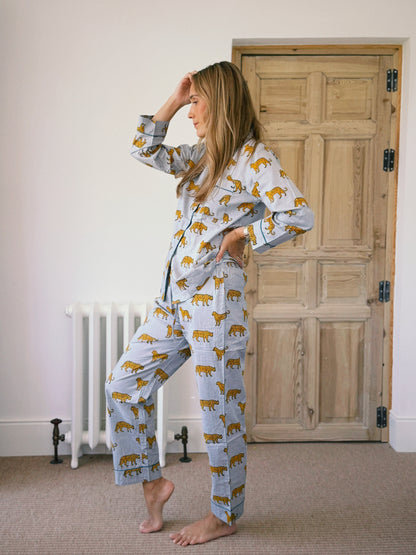 PIJAMA MANGA LARGA BLOCK PRINT GRIS LEOPARDOS