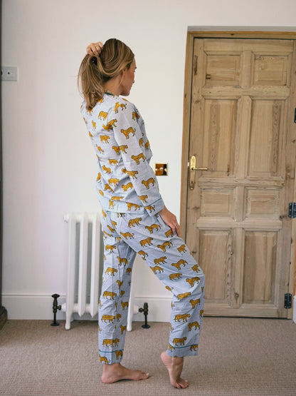 PIJAMA MANGA LARGA BLOCK PRINT GRIS LEOPARDOS