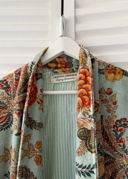 KIMONO EN TERCIOPELO TURQUESA