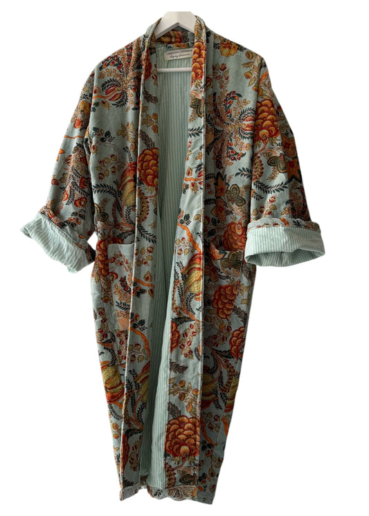 KIMONO EN TERCIOPELO VERDE TURQUESA