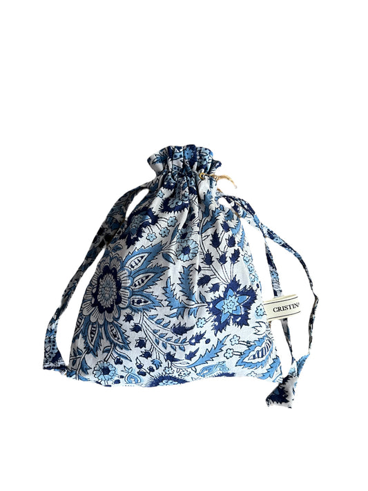 BLUE FLORAL SMALL BLOCK PRINT BAG