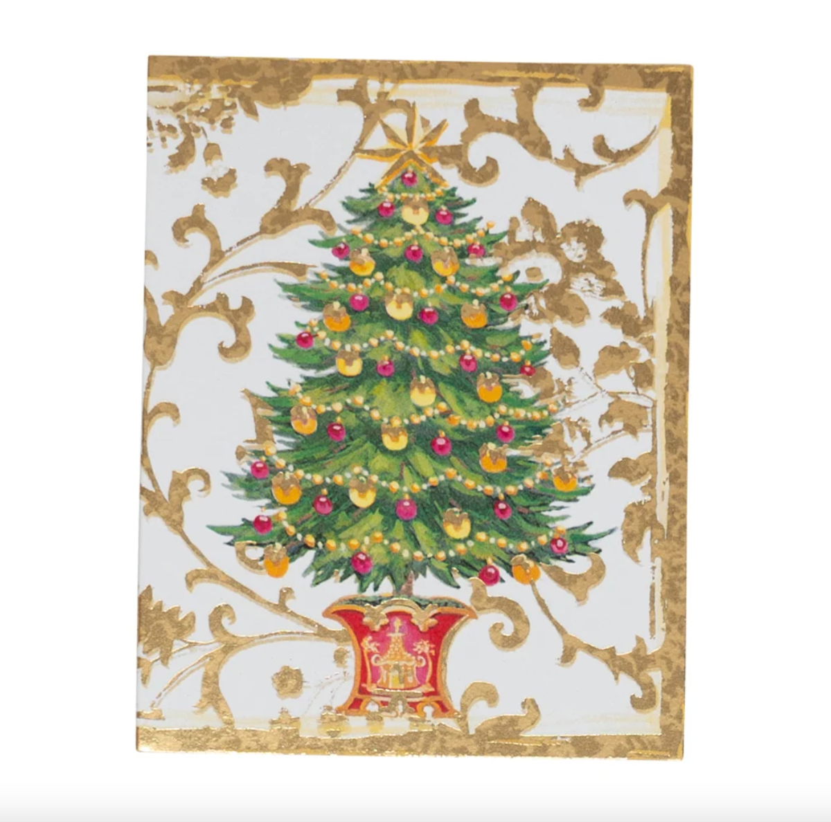 TARJETAS DE REGALO NAVIDEÑAS CON ÁRBOL DORADO – PACK DE 4