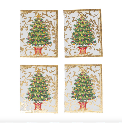 TARJETAS DE REGALO NAVIDEÑAS CON ÁRBOL DORADO – PACK DE 4