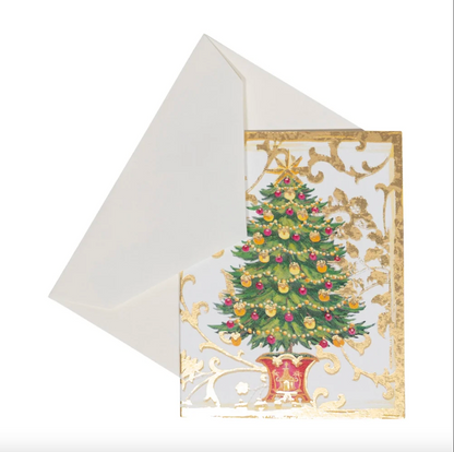 TARJETAS DE REGALO NAVIDEÑAS CON ÁRBOL DORADO – PACK DE 4