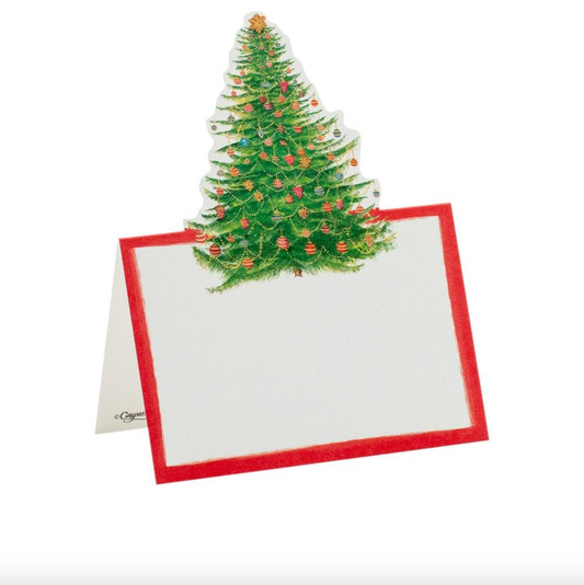 TARJETAS MARCA SITIO NAVIDEÑAS CON FORMA DE ÁRBOL BRILLANTE – PACK DE 8