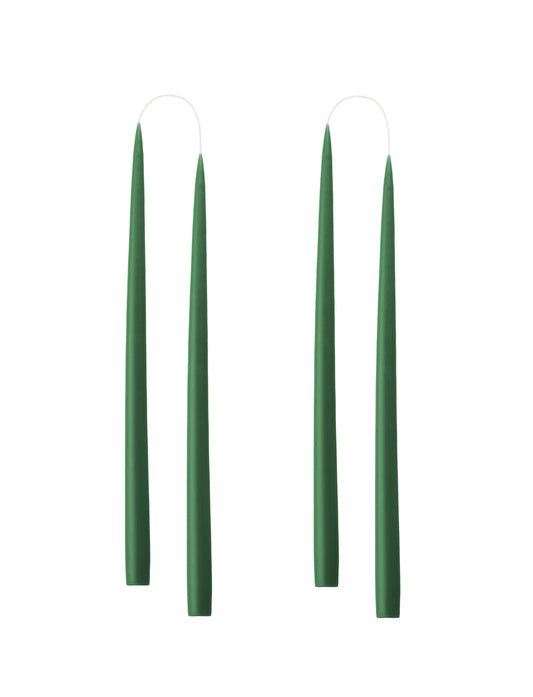 SET OF 2 TALL CONICAL DARK GREEN BOTTLE CANDLES