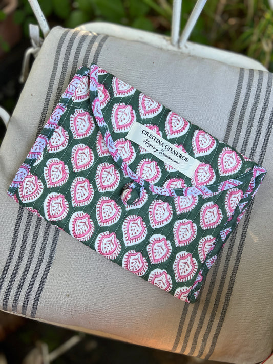 SMALL BLOCK PRINT FLORAL GREEN BAG