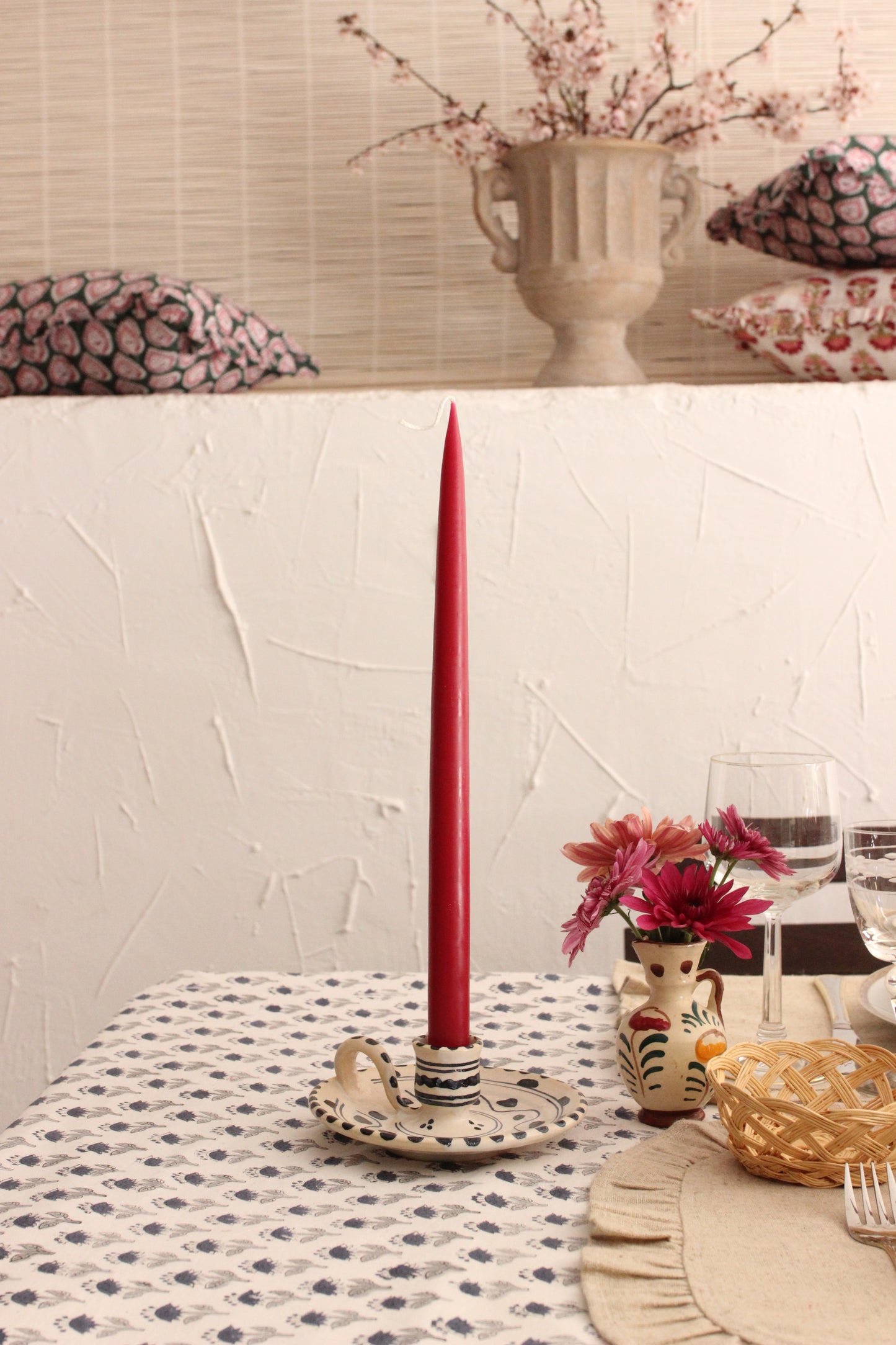 SET OF 2 TALL CONICAL BURGUNDY RED CANDLES