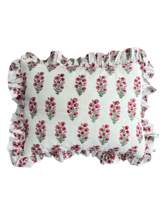 BLOCK PRINT FLORAL Ruffle Cushion XXX